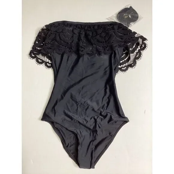 New. Pilyq black lace one piece